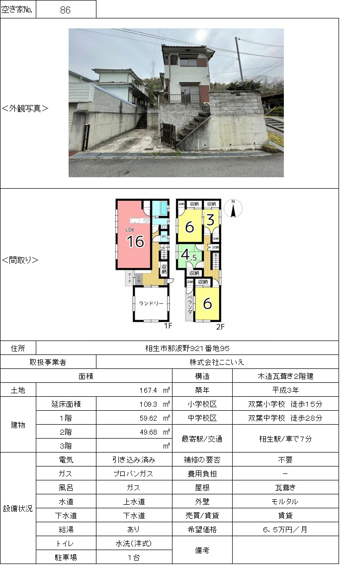 空き家バンク物件番号（８６）