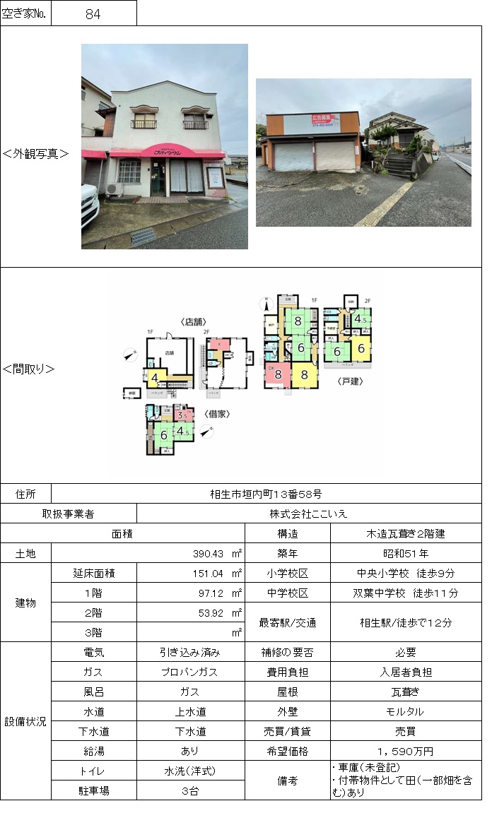 空き家バンク物件番号（８４）