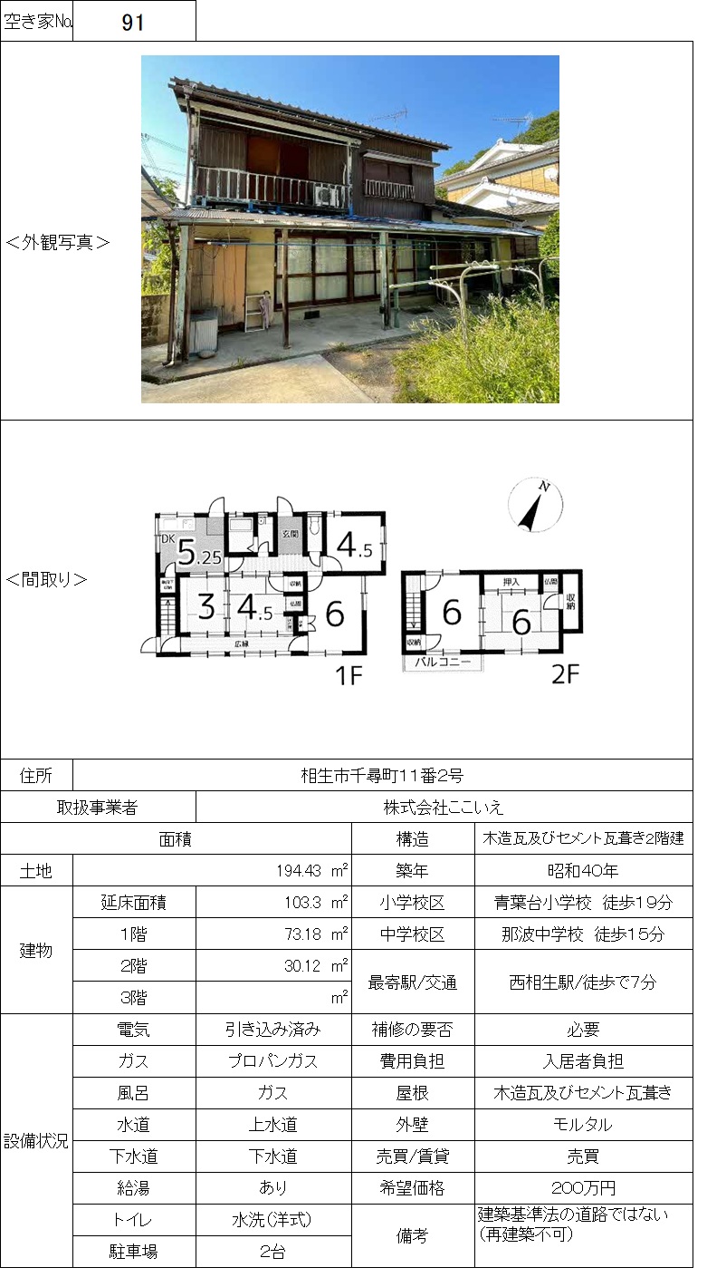 空き家バンク物件番号（９１）